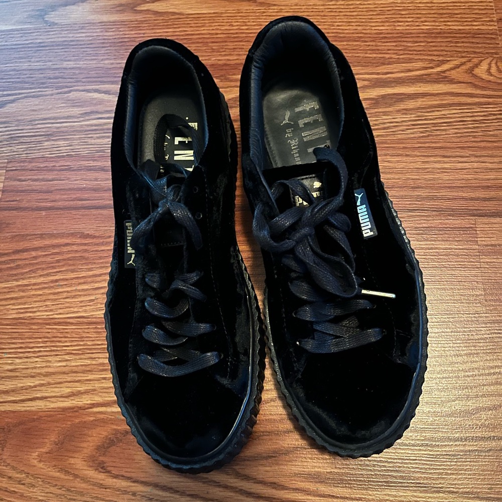 Puma Black Sneakers with Suede Upper and Platform Sole